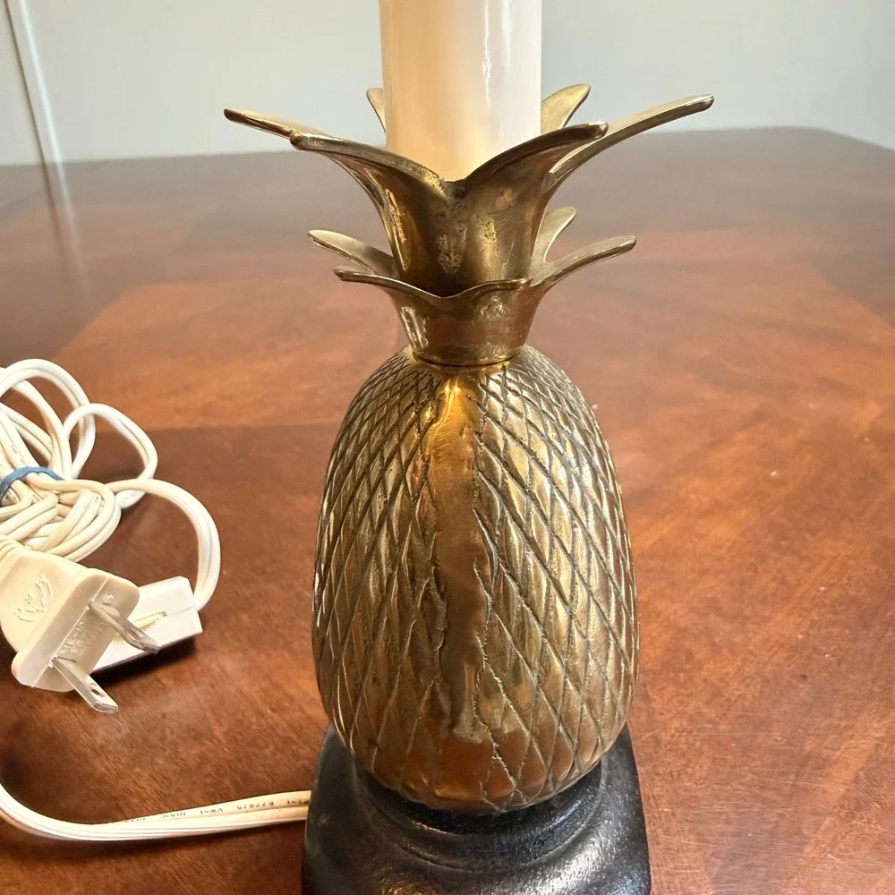 Andrea by Sadek Vintage Brass Pineapple Electric Candle Lamp Accent Light
